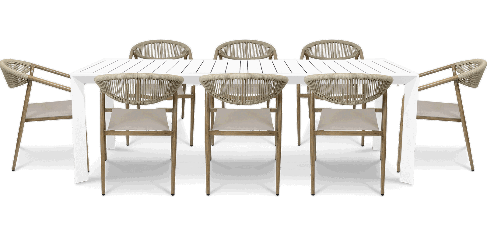 Morocco Outdoor Extension Table in White with Rope Chairs - The Furniture Shack