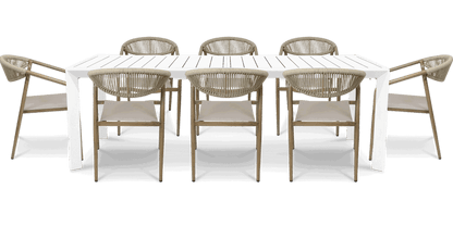 Morocco Outdoor Extension Table in White with Rope Chairs - The Furniture Shack