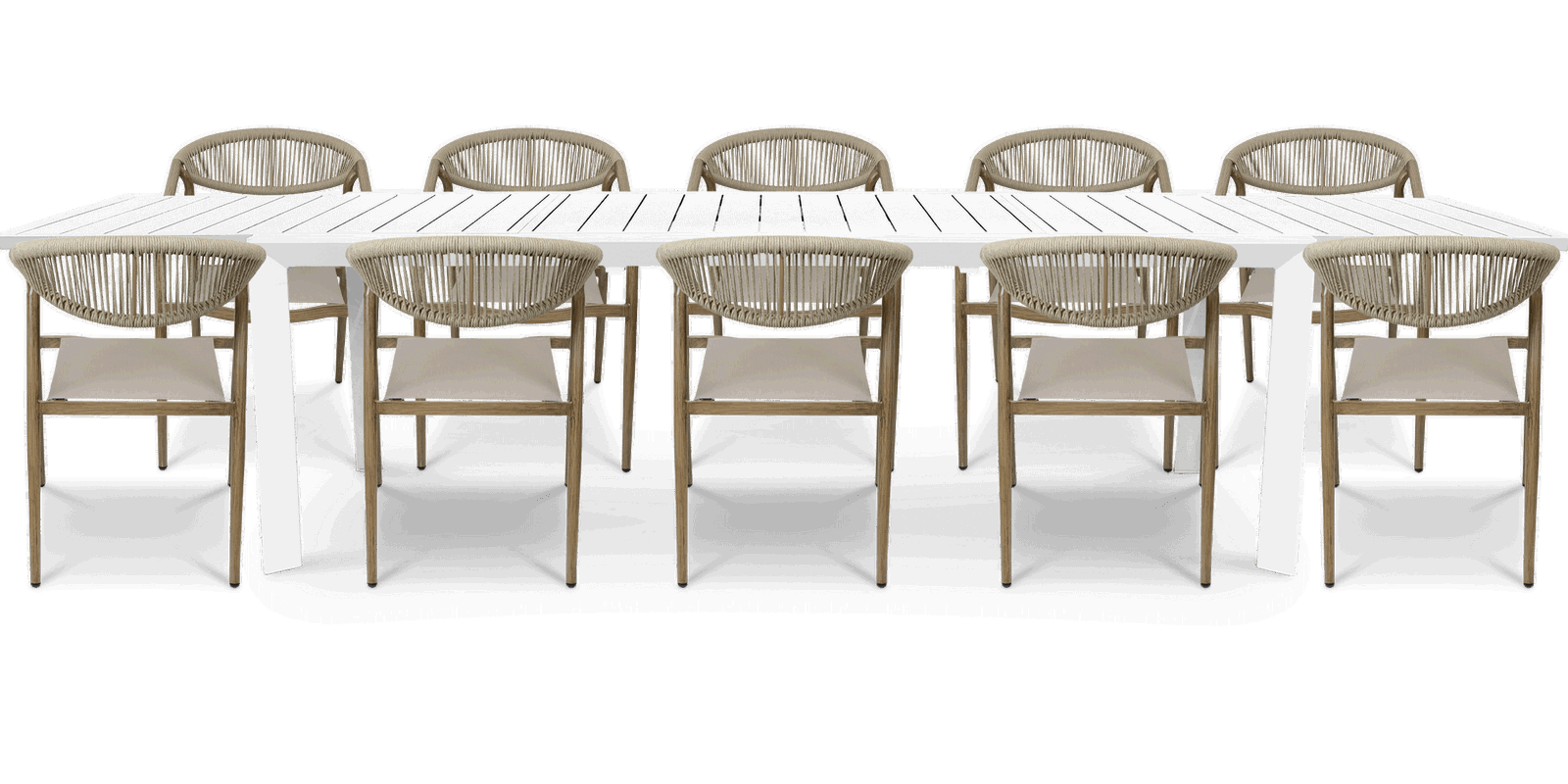 Morocco Outdoor Extension Table in White with Rope Chairs - The Furniture Shack