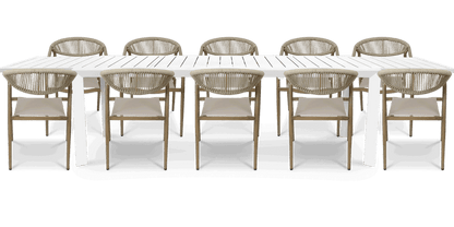 Morocco Outdoor Extension Table in White with Rope Chairs - The Furniture Shack