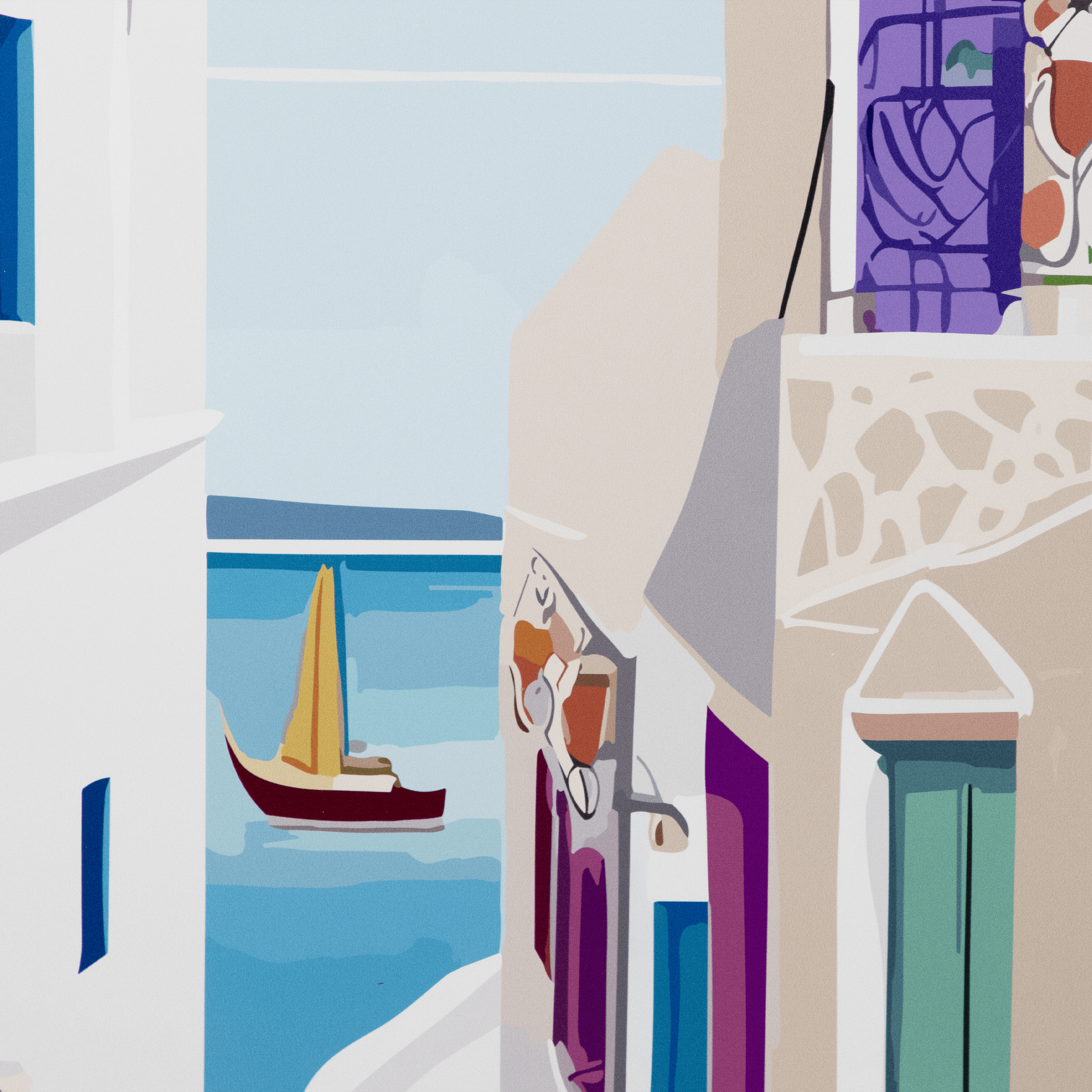 *IN STORE PICK UP ONLY* Mykonos Greece - 60 x 100cm Outdoor UV Wall Art with Beech Aluminium Frame