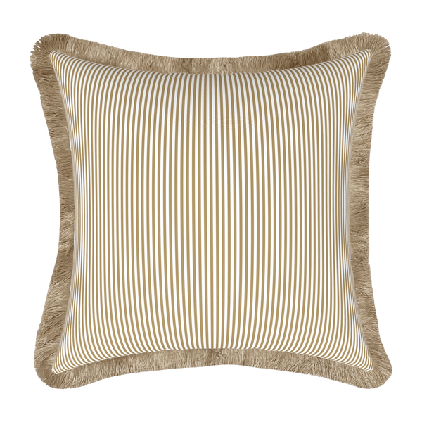 Tahiti Natural Stripe - 50x50cm Fringed Outdoor Cushion
