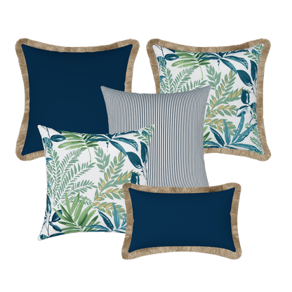Tahiti Outdoor Cushions Stylist Selection - Evergreen with Navy 5pc
