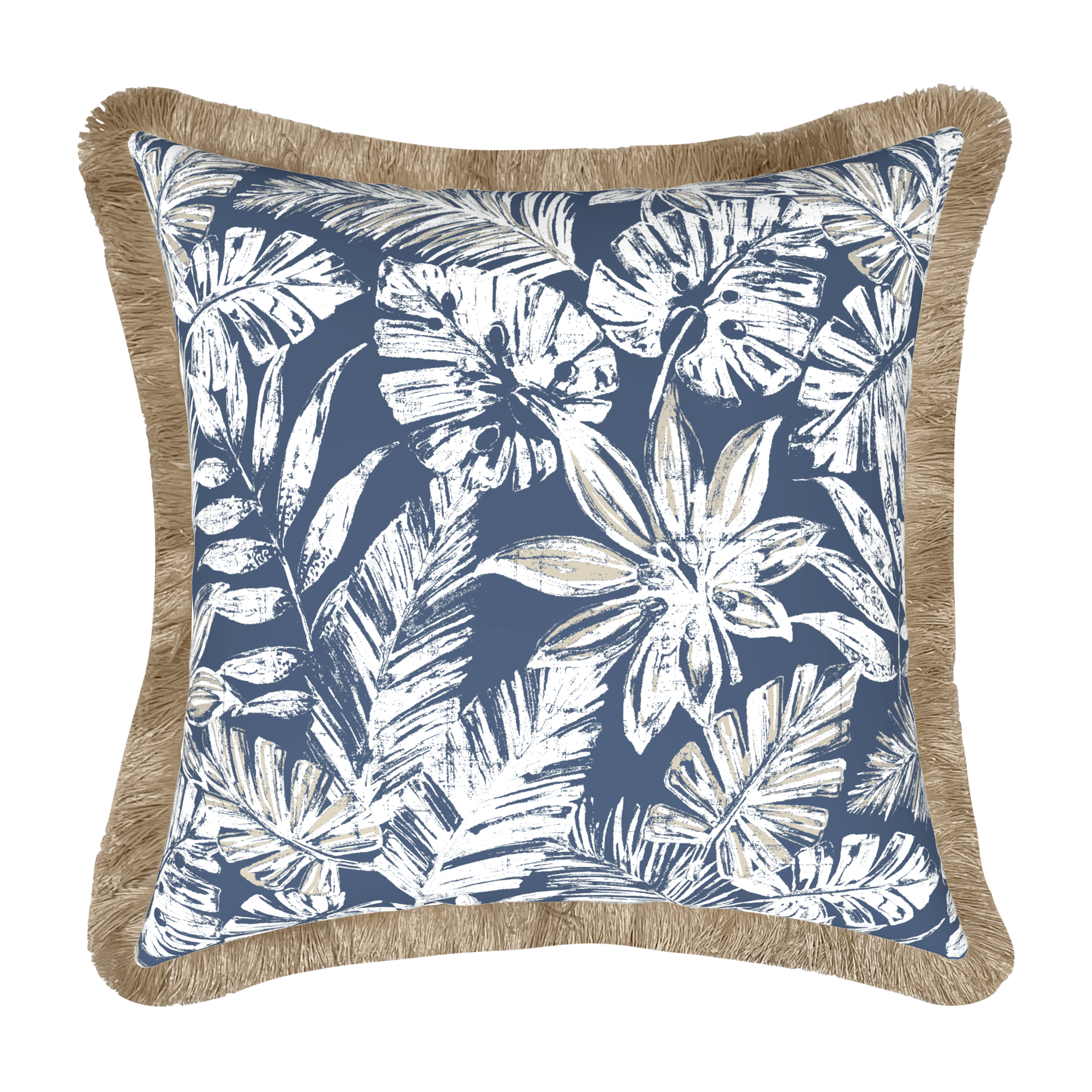 *IN STORE PICK UP ONLY* Tahiti Navy Escape - 50x50cm Fringed Outdoor Cushion