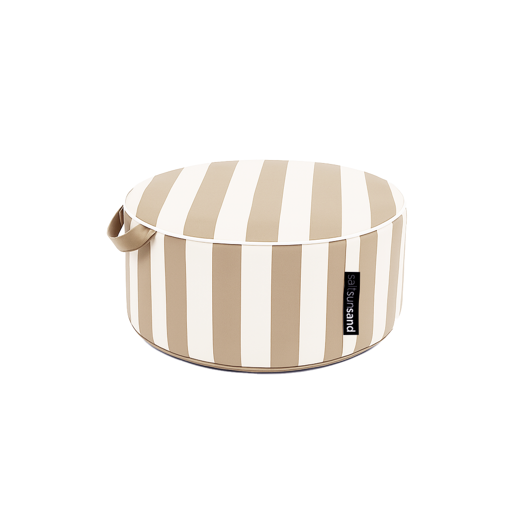 Byron Bay Indoor/Outdoor Ottoman in Taupe Stripe