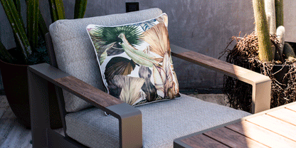 Positano 5 piece lounge in Taupe with Polywood Inset with Latte Check Spun Polyester Cushions