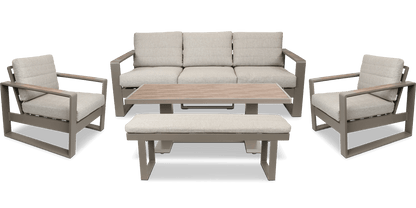 Positano 5 piece lounge in Taupe with Polywood Inset with Aveiro Adjustable Height Coffee Table