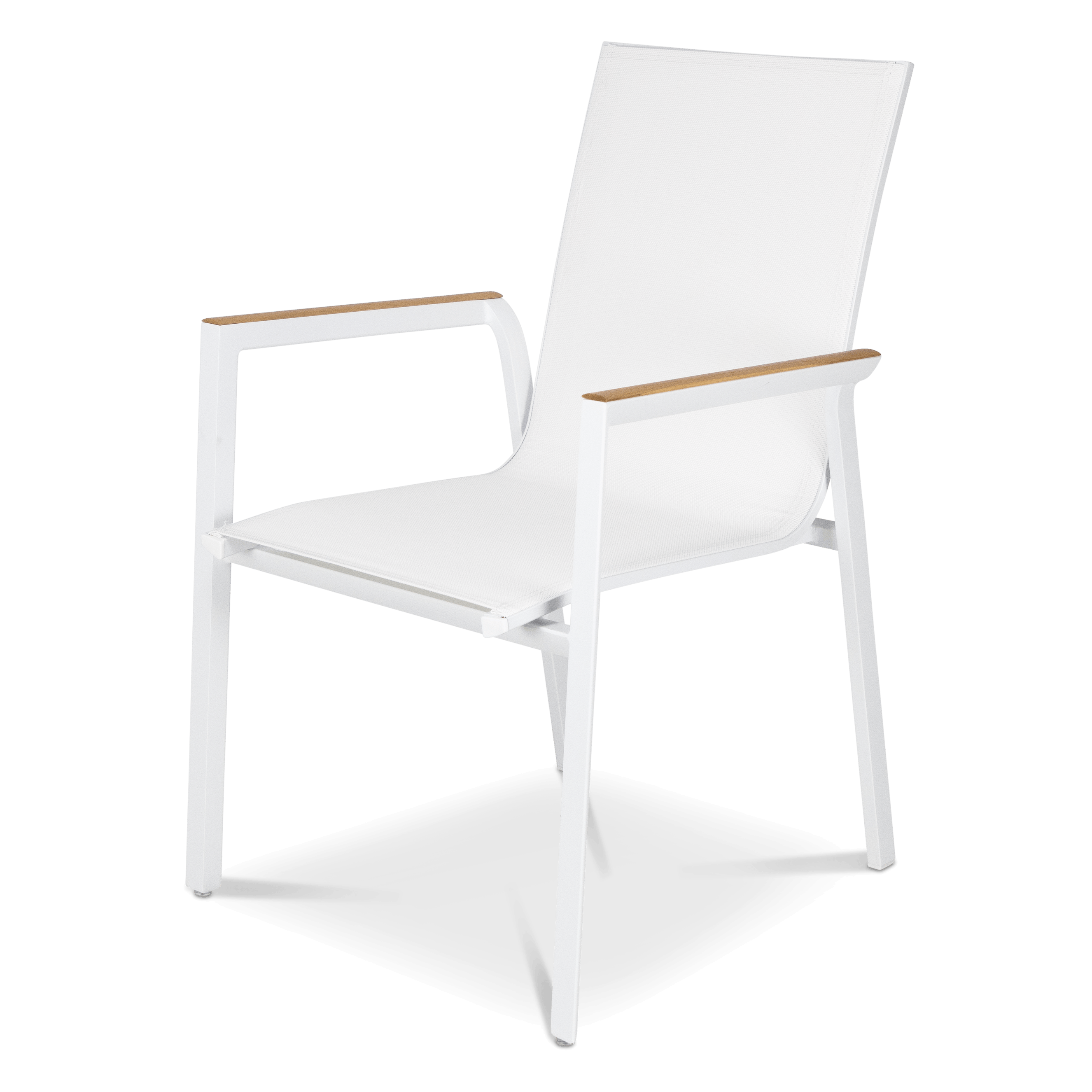 Providence Dining Chair in Arctic White Aluminium and Texteline and Teak Arm