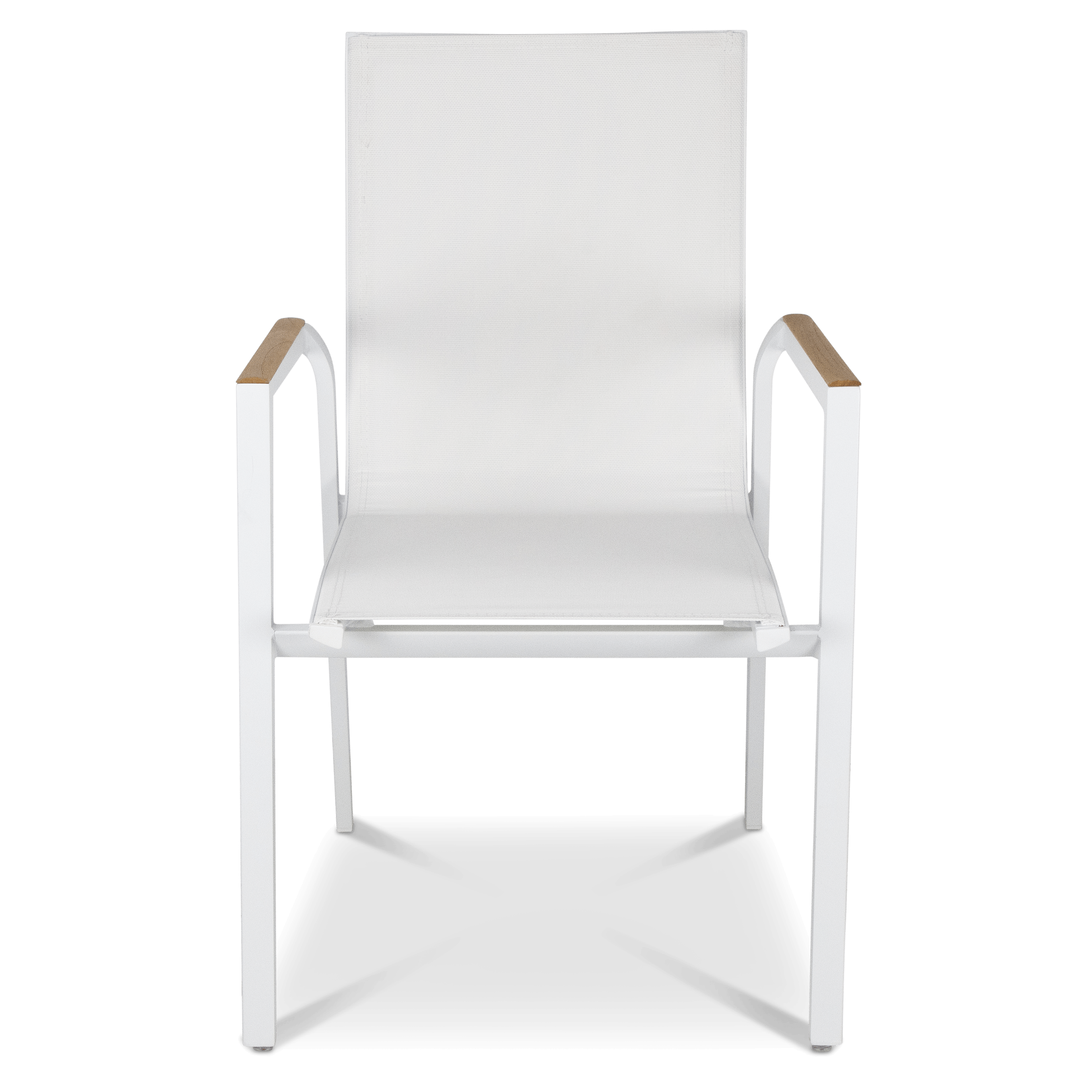 Providence Dining Chair in Arctic White Aluminium and Texteline and Teak Arm