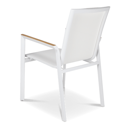 Providence Dining Chair in Arctic White Aluminium and Texteline and Teak Arm