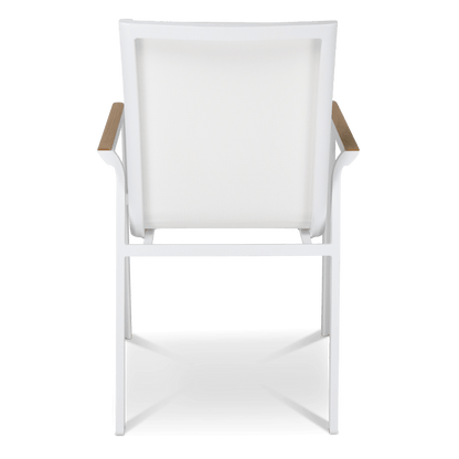 Providence Dining Chair in Arctic White Aluminium and Texteline and Teak Arm
