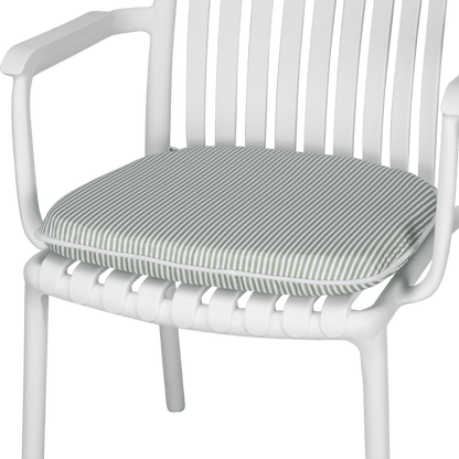 Tahiti Sage Stripe Rounded Outdoor Chair Pad - 40x42x5cm