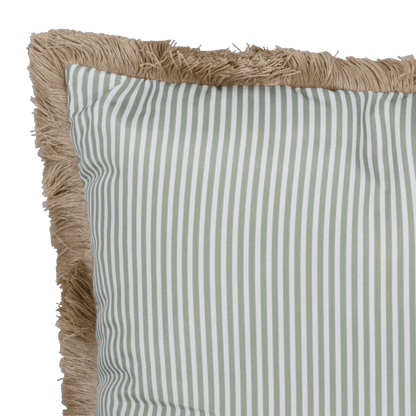 Tahiti Sage Stripe - 30x50cm Fringed Outdoor Cushion