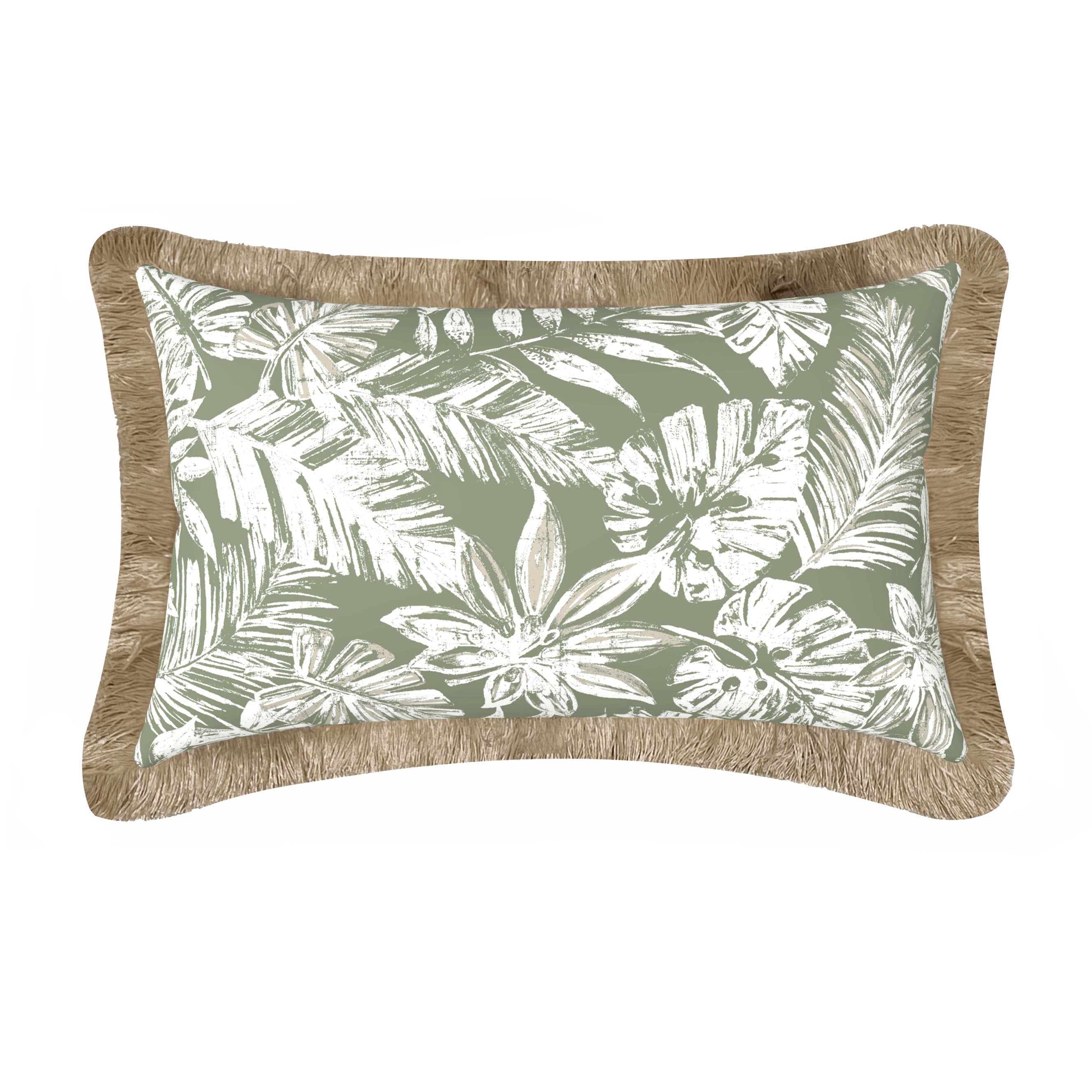 Tahiti Sage Escape - 30x50cm Fringed Outdoor Cushion