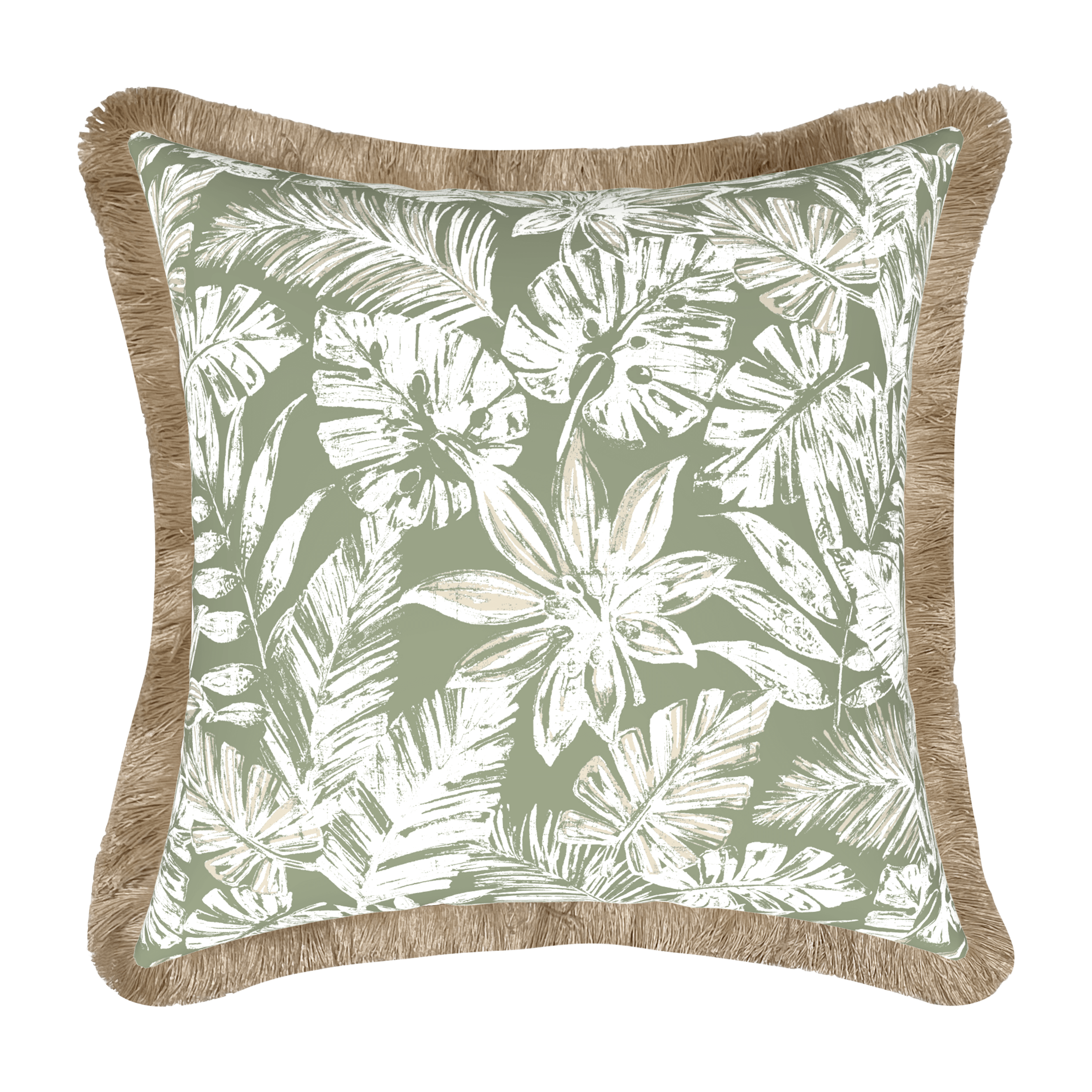 Tahiti Sage Escape - 50x50cm Fringed Outdoor Cushion