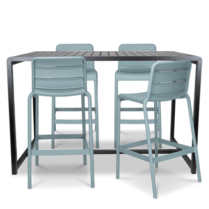 Santorini 5pc Bar Suite in Gunmetal with UV Plastic Outdoor Bar Stools