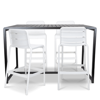 Santorini 5pc Bar Suite in Gunmetal with UV Plastic Outdoor Bar Stools