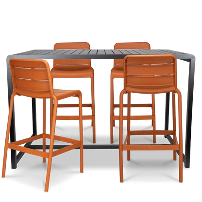 Santorini 5pc Bar Suite in Gunmetal with UV Plastic Outdoor Bar Stools