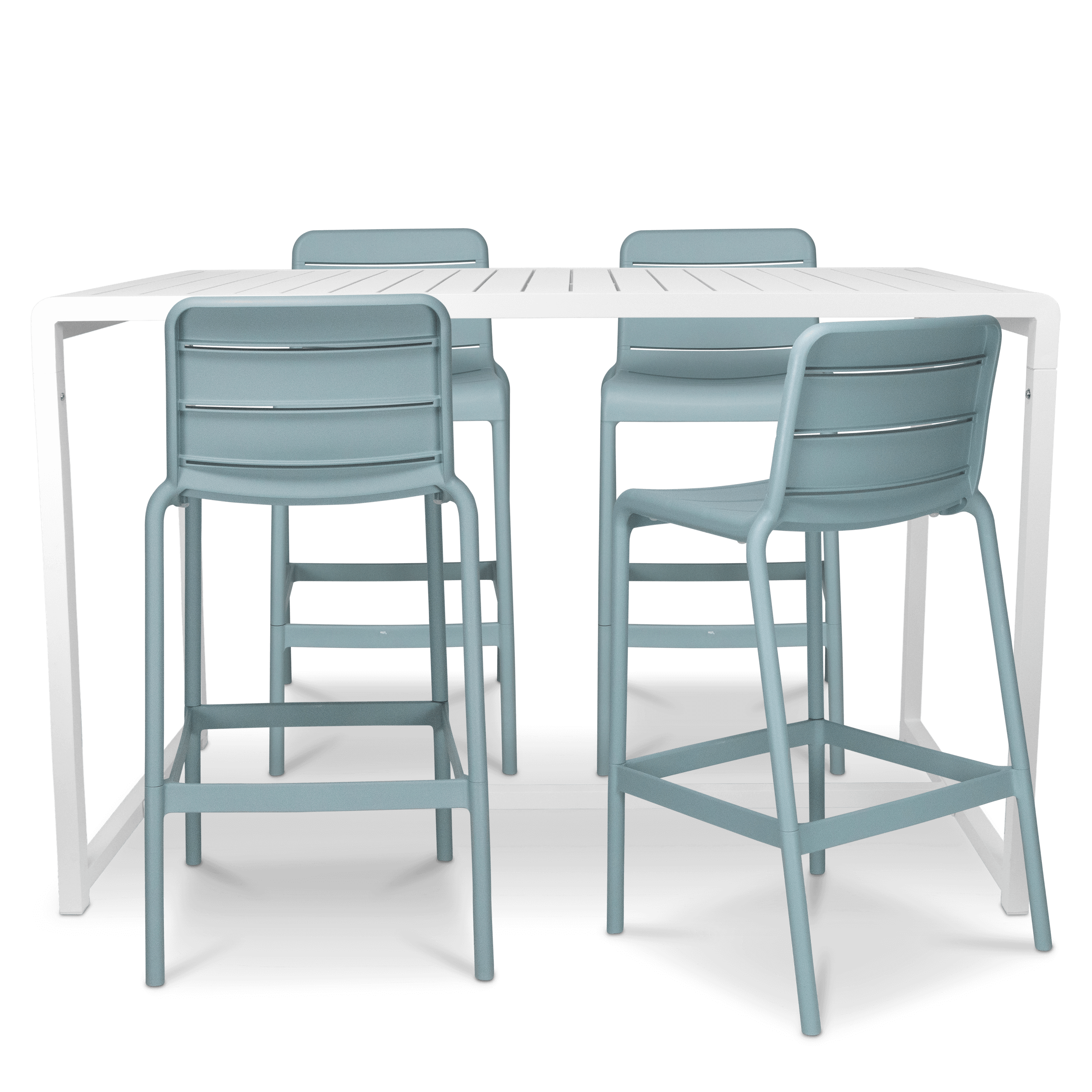 Santorini 5pc Bar Suite in Arctic White with UV Plastic Outdoor Bar Stools