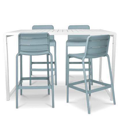 Santorini 5pc Bar Suite in Arctic White with UV Plastic Outdoor Bar Stools