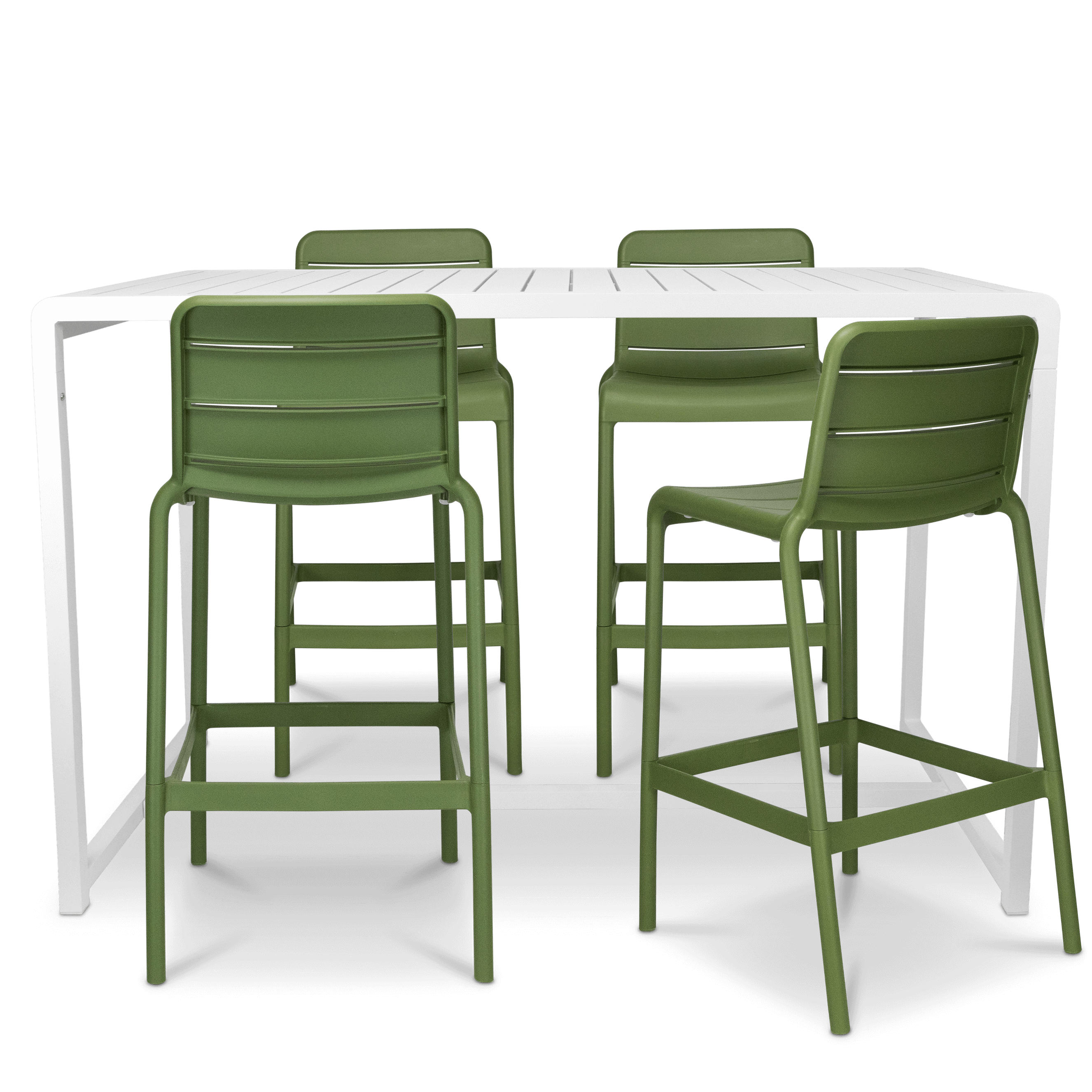 Santorini 5pc Bar Suite in Arctic White with UV Plastic Outdoor Bar Stools