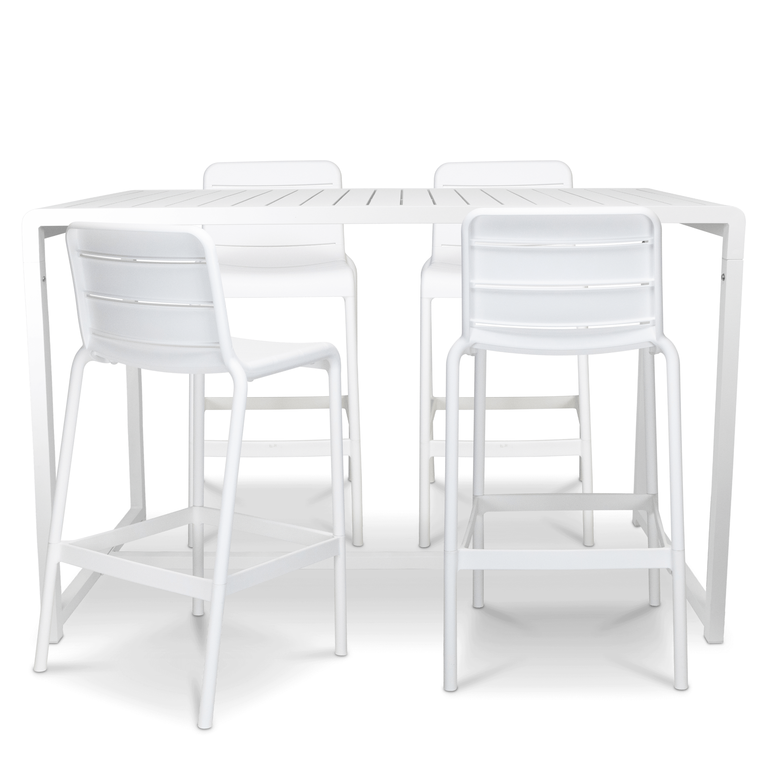 Santorini 5pc Bar Suite in Arctic White with UV Plastic Outdoor Bar Stools