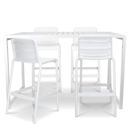 Santorini 5pc Bar Suite in Arctic White with UV Plastic Outdoor Bar Stools