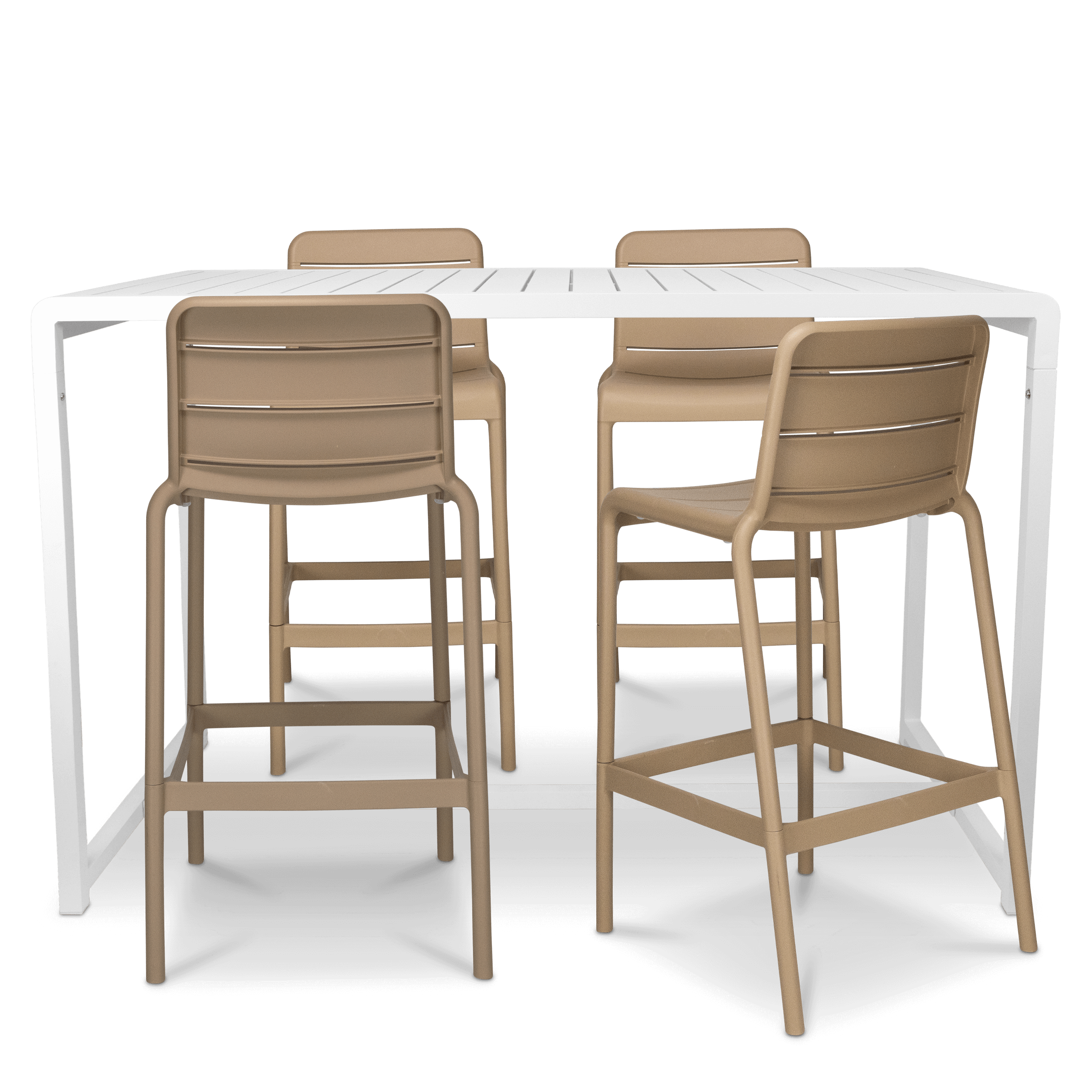 Santorini 5pc Bar Suite in Arctic White with UV Plastic Outdoor Bar Stools