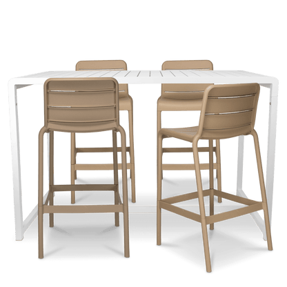 Santorini 5pc Bar Suite in Arctic White with UV Plastic Outdoor Bar Stools