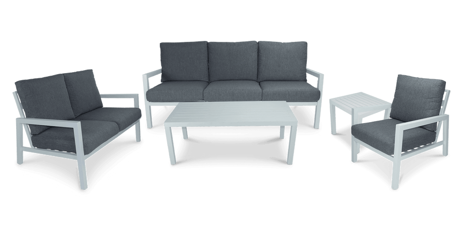 San Sebastian 5pc Outdoor Lounge Suite in Arctic White Aluminium with Platinum Olefin Cushions