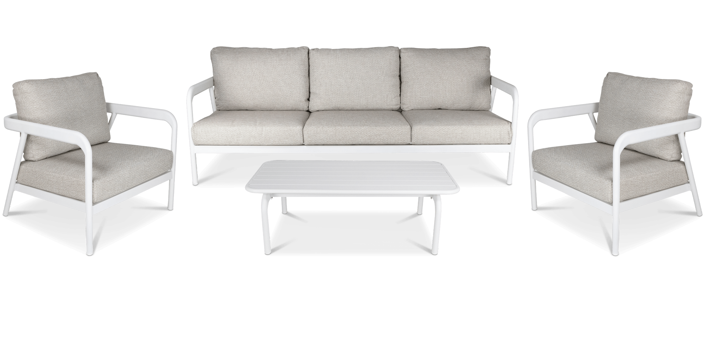 Santorini 4pc Lounge Suite in Arctic White Aluminium with Latte Check Spunpoly Cushions