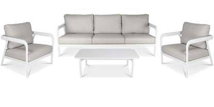 Santorini 4pc Lounge Suite in Arctic White Aluminium with Latte Check Spunpoly Cushions