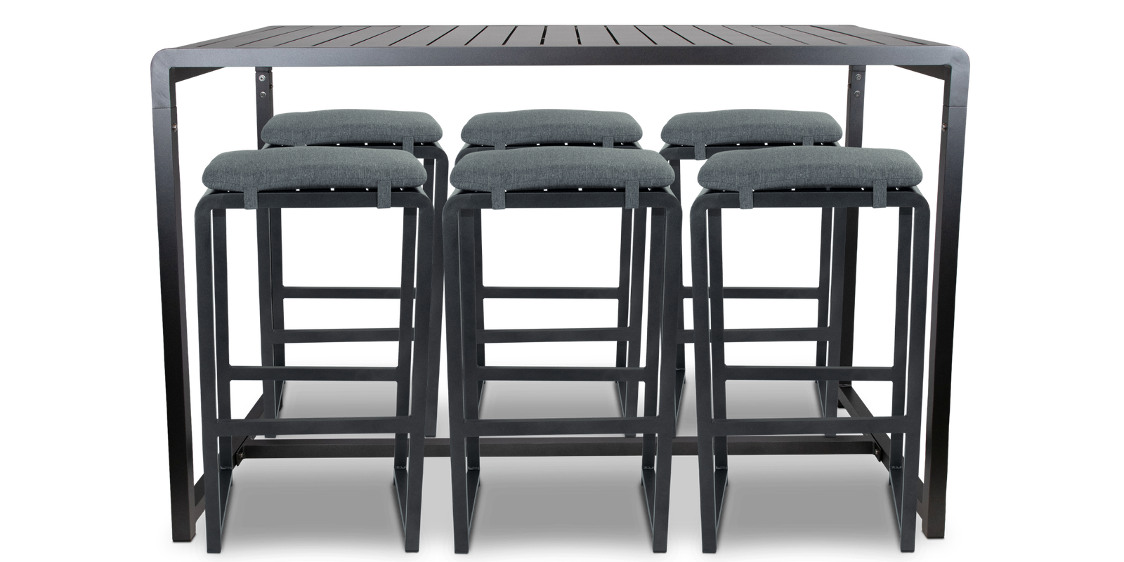 Santorini 7pc Bar Suite in Gunmetal with Platinum Olefin Cushions - The Furniture Shack