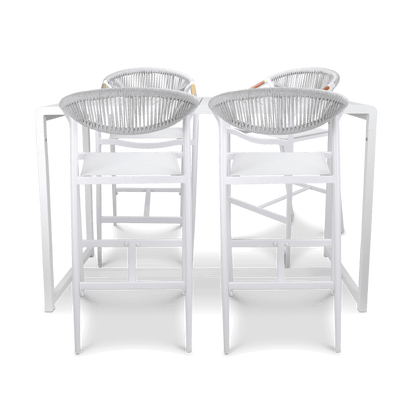 Santorini Rectangle 5pc Bar Suite in Arctic White Aluminium with Amalfi Bar Stools
