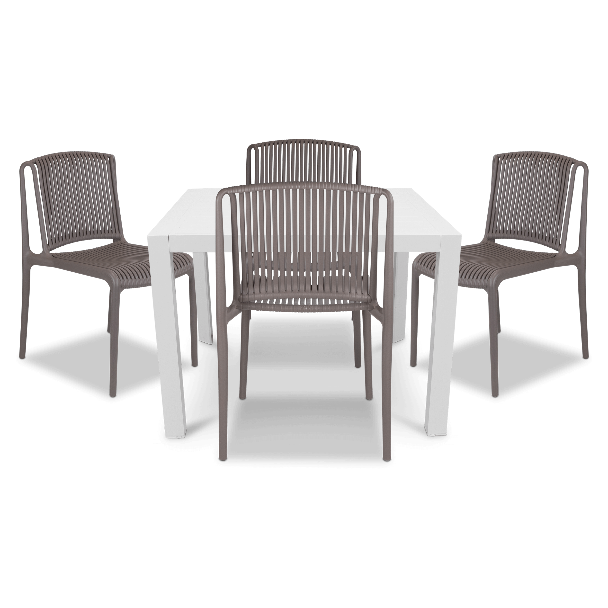 Bahamas Square Cafe 5 Piece Outdoor Setting in Arctic White with UV Plastic Outdoor Chairs (PP)