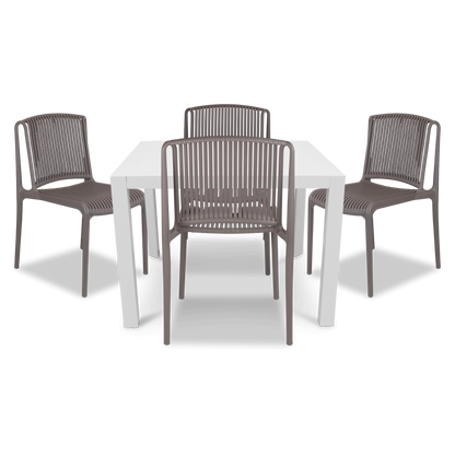 Bahamas Square Cafe 5 Piece Outdoor Setting in Arctic White with UV Plastic Outdoor Chairs (PP)