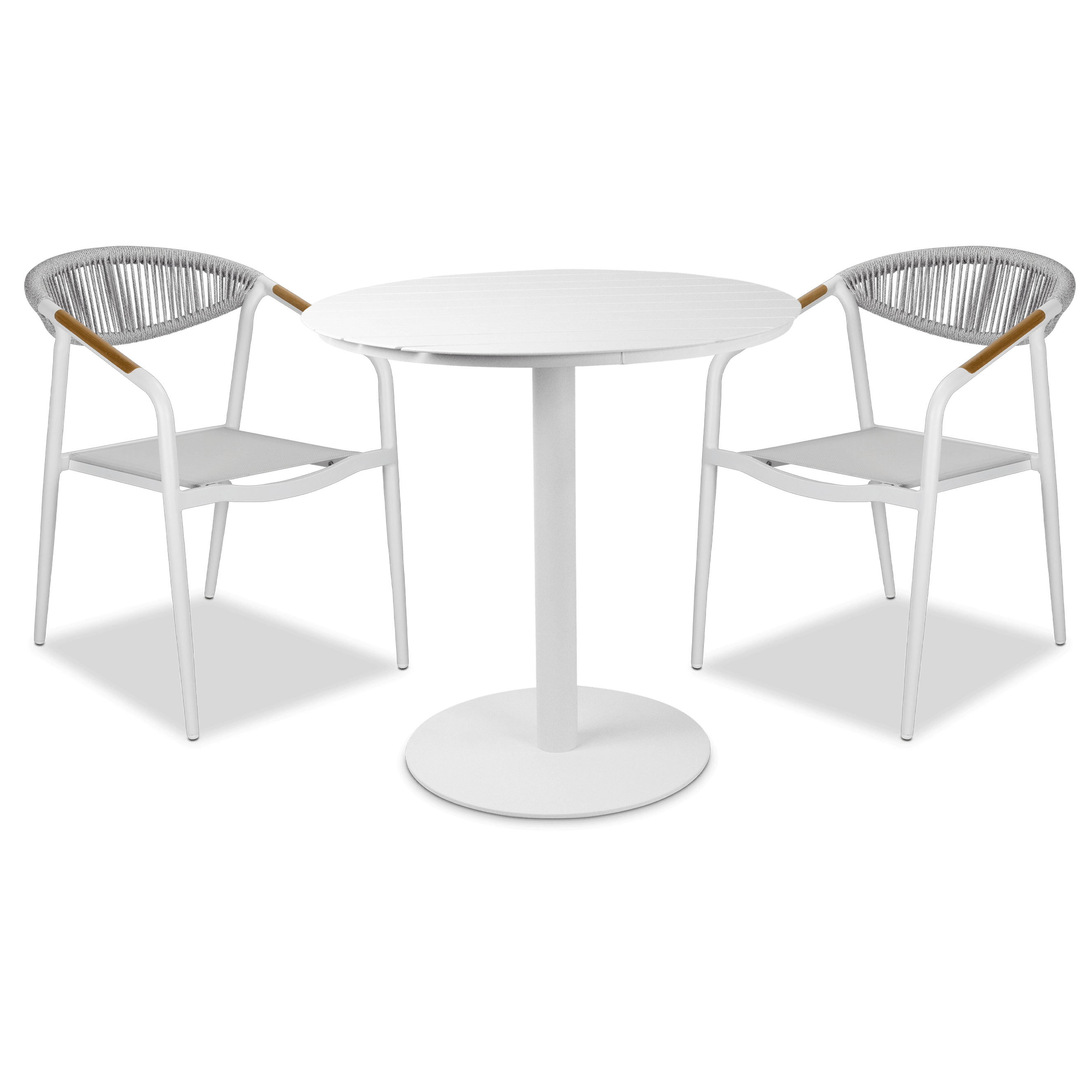 Cafe Collection Round 3pc Dining Suite in Arctic White with Rope Chairs