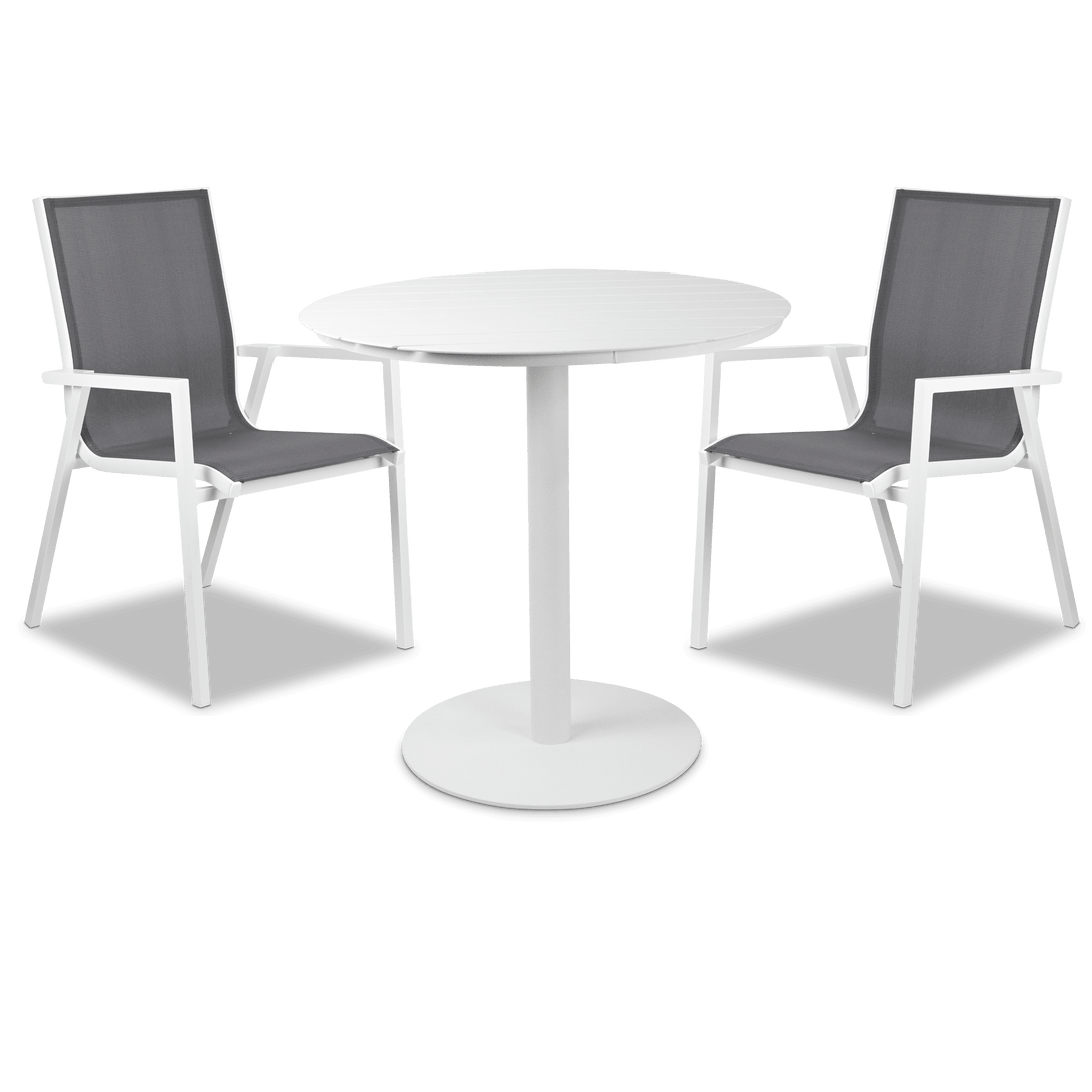Cafe Collection Round 3pc Dining Suite in Arctic White with Aluminium Chairs