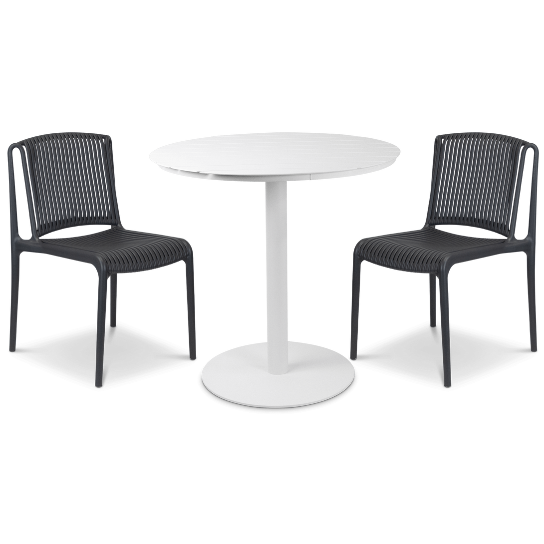 Cafe Collection Round 3pc Dining Suite in Arctic White with UV Plastic Chairs (PP)