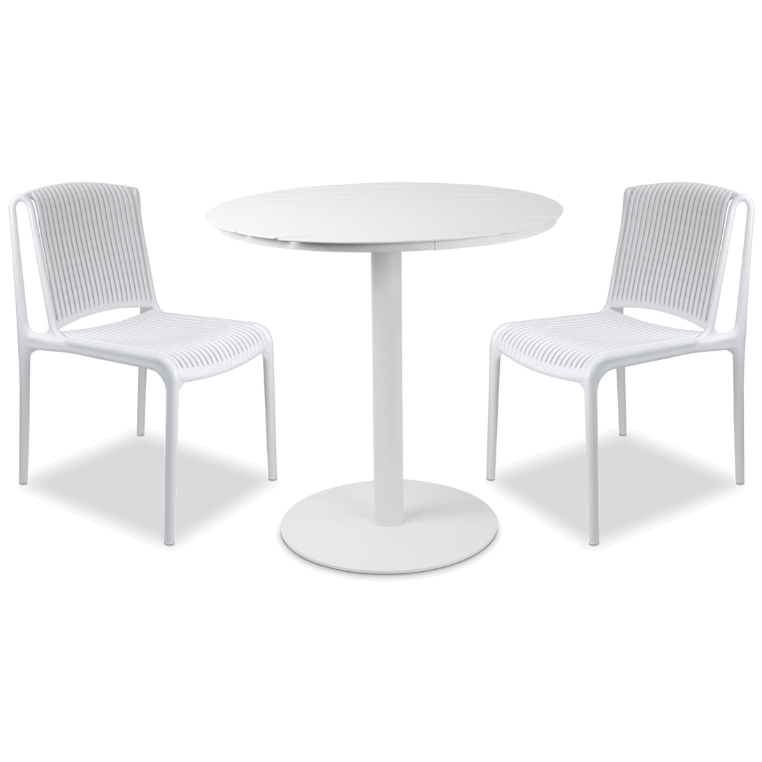 Cafe Collection Round 3pc Dining Suite in Arctic White with UV Plastic Chairs (PP)