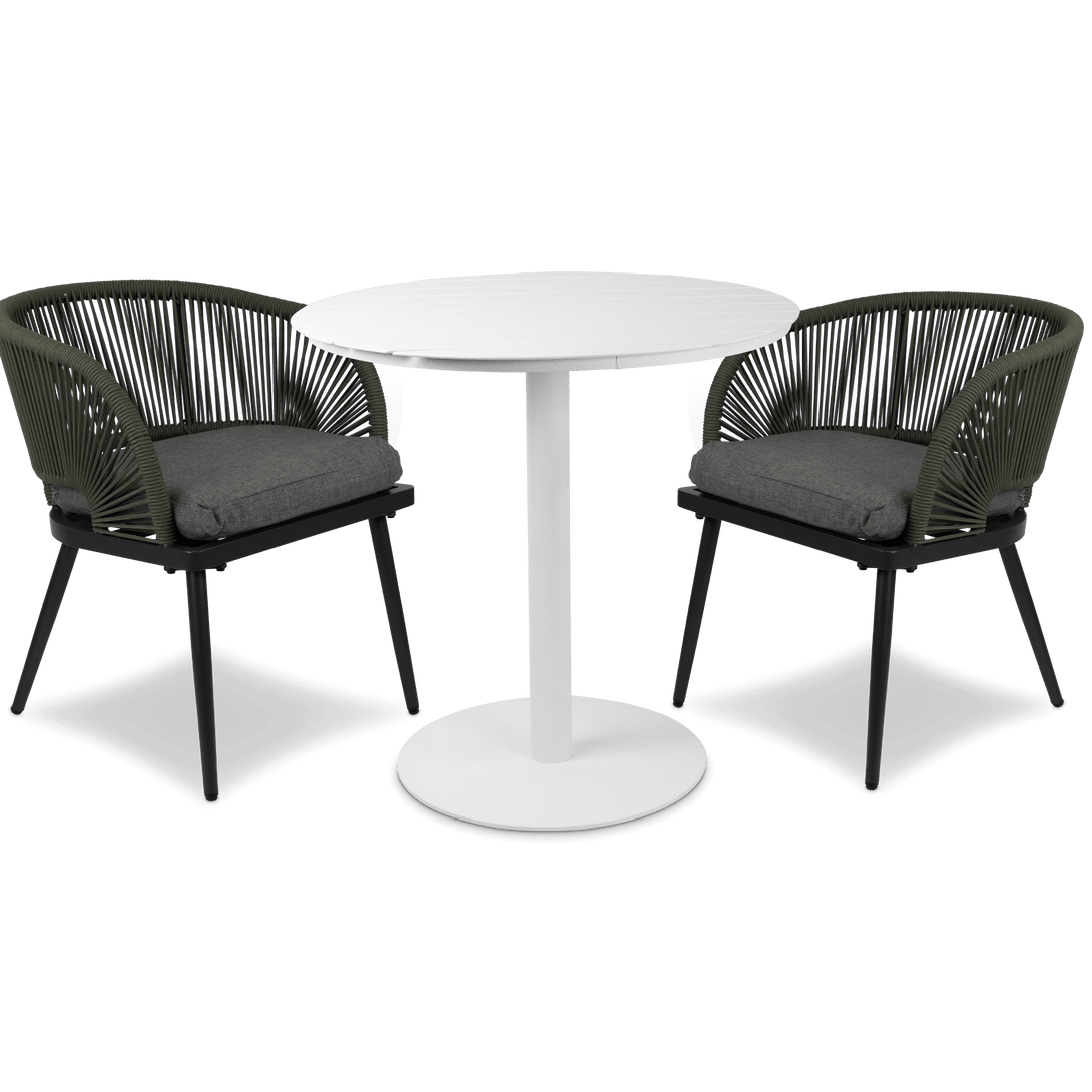 Cafe Collection Round 3pc Dining Suite in Arctic White with Rope Chairs