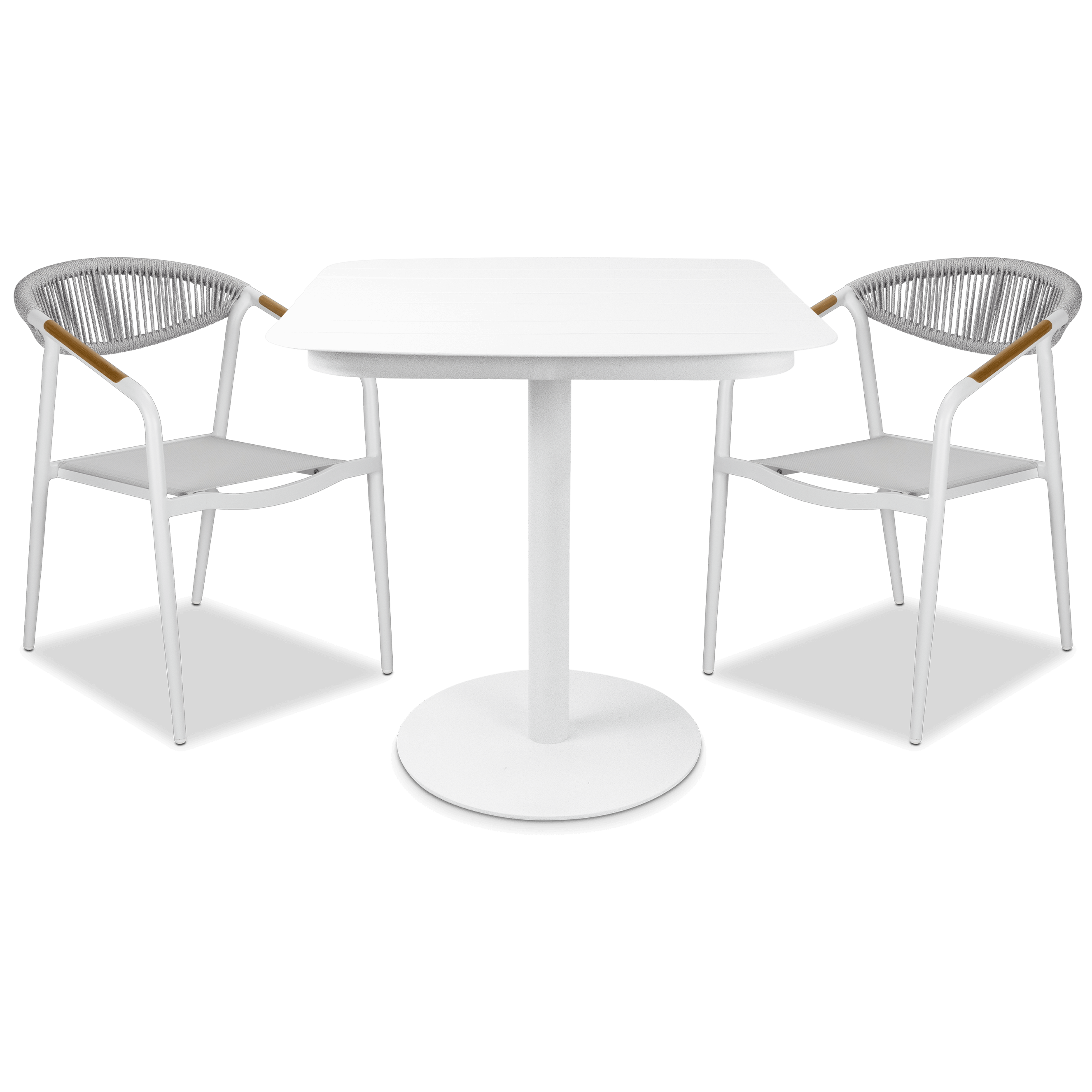 Cafe Collection Square 3pc Dining Suite in Arctic White with Rope Chairs
