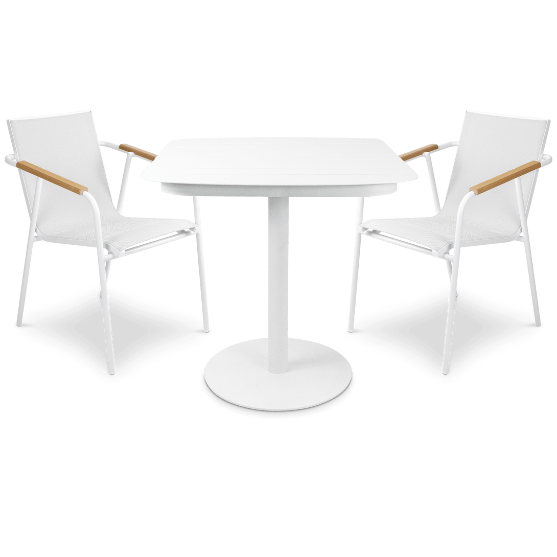Cafe Collection Square 3pc Dining Suite in Arctic White with Aluminium Chairs