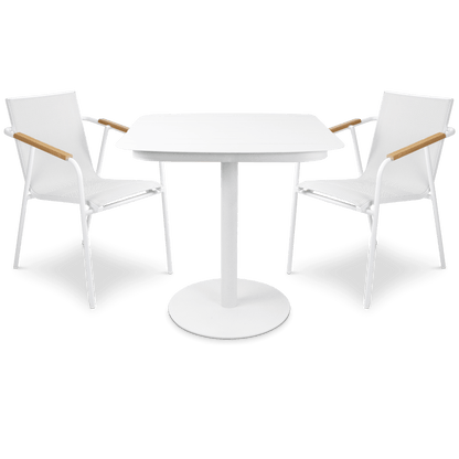 Cafe Collection Square 3pc Dining Suite in Arctic White with Aluminium Chairs