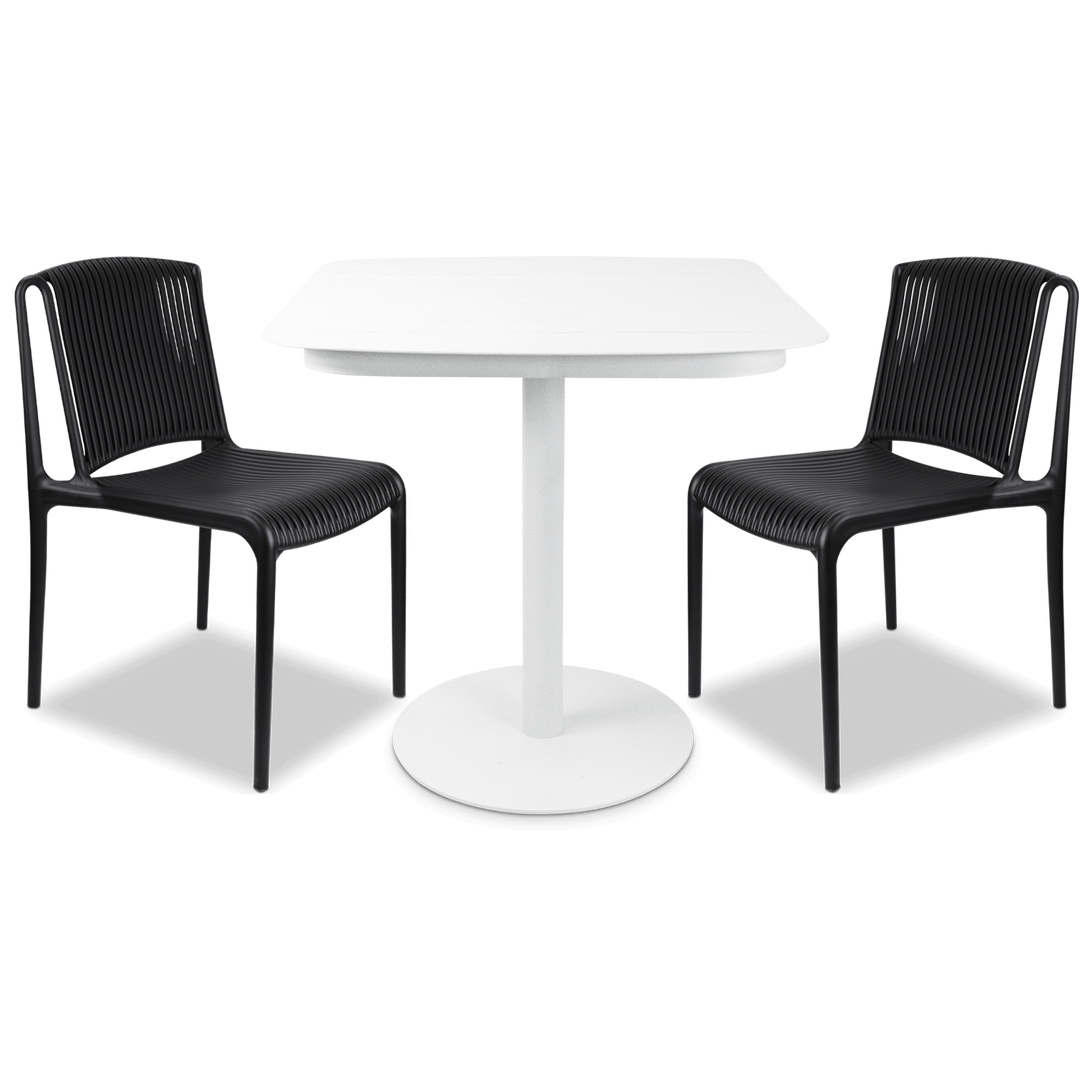 Cafe Collection Square 3pc Dining Suite in Arctic White with UV Plastic Chairs (PP)