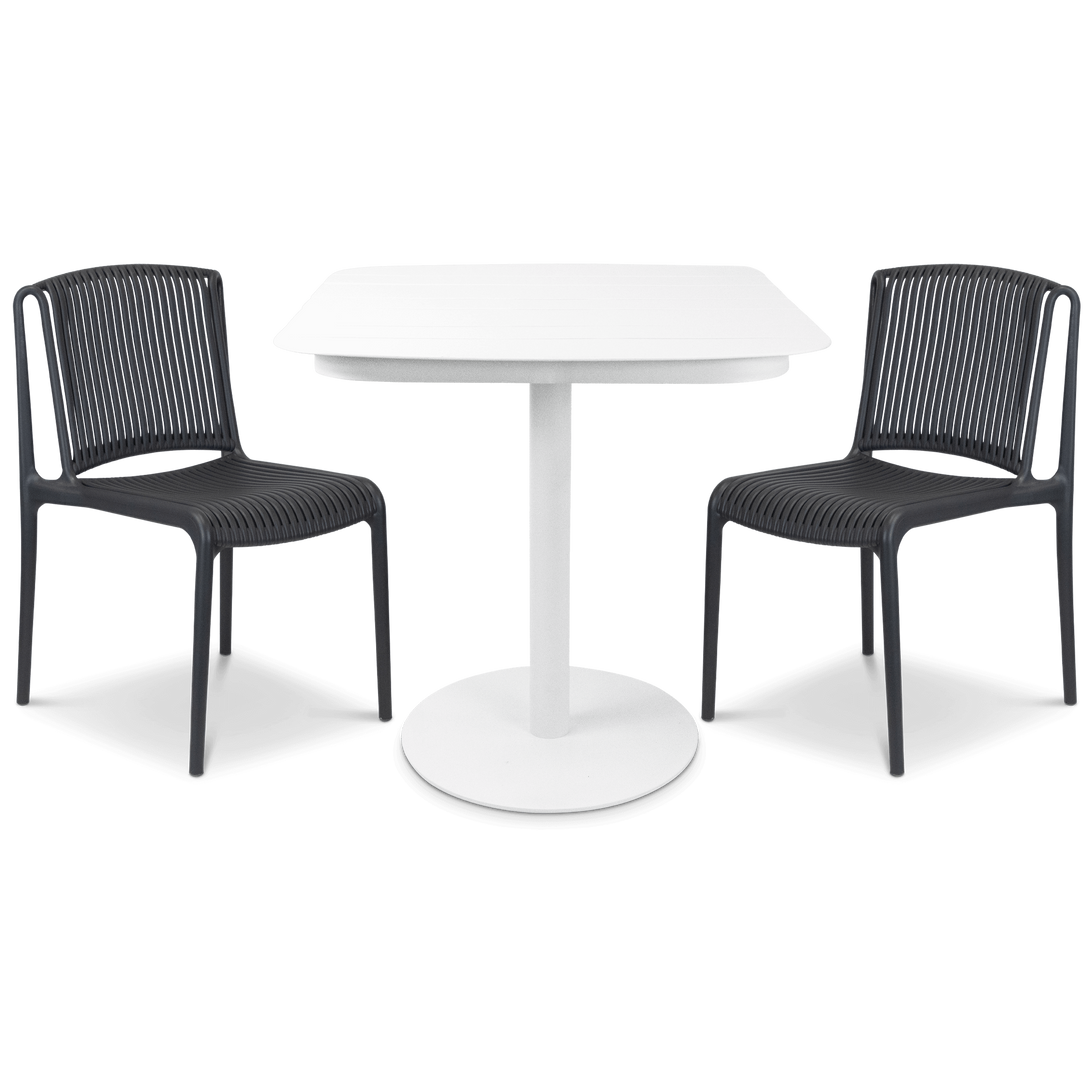 Cafe Collection Square 3pc Dining Suite in Arctic White with UV Plastic Chairs (PP)