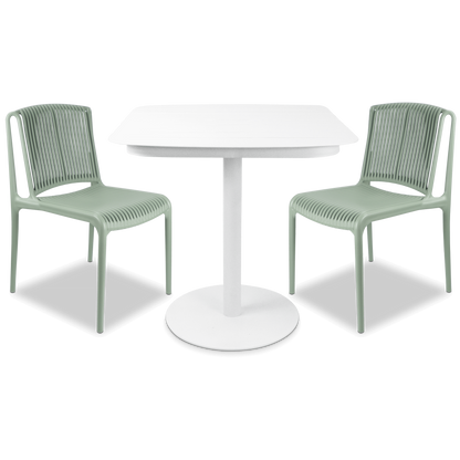 Cafe Collection Square 3pc Dining Suite in Arctic White with UV Plastic Chairs (PP)