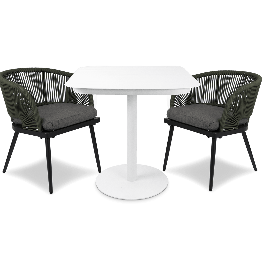 Cafe Collection Square 3pc Dining Suite in Arctic White with Rope Chairs