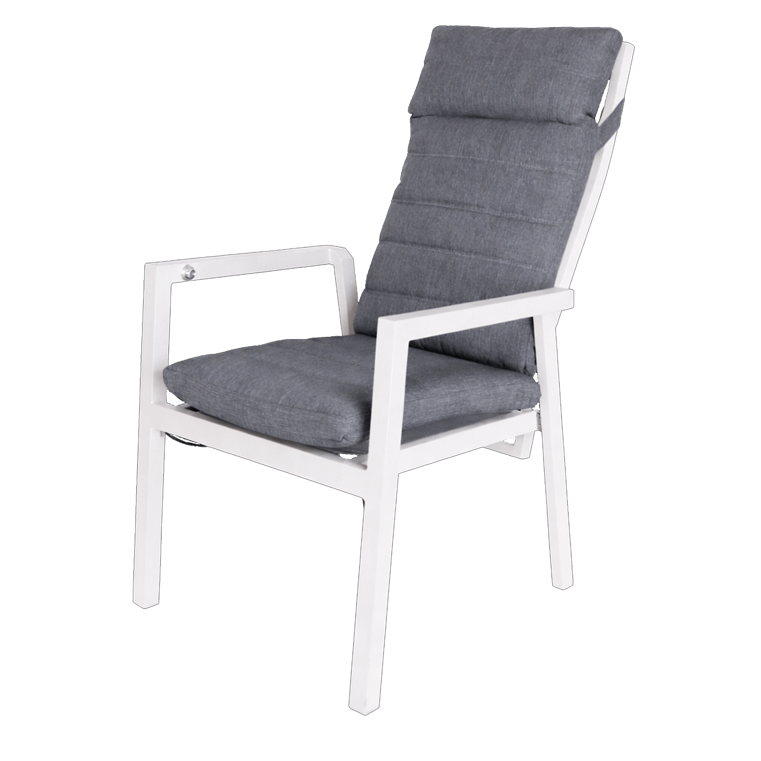 San Sebastian Reclining Dining Chair in Arctic White and Platinum Olefin Cushions