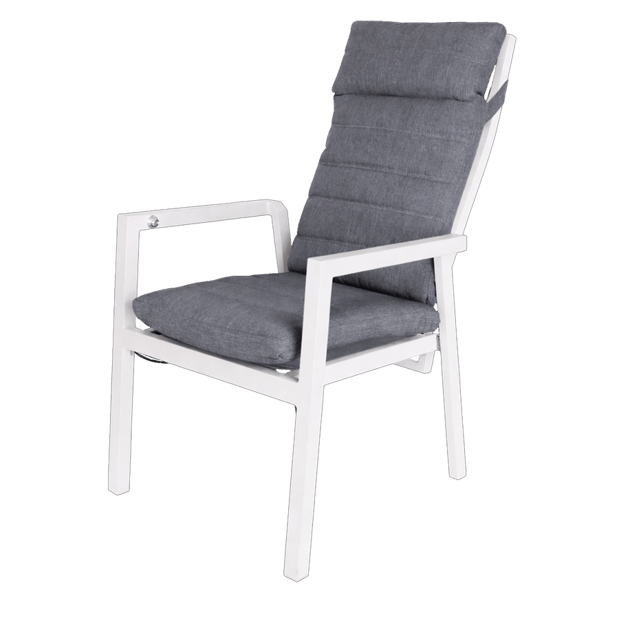 San Sebastian Reclining Dining Chair in Arctic White and Platinum Olefin Cushions
